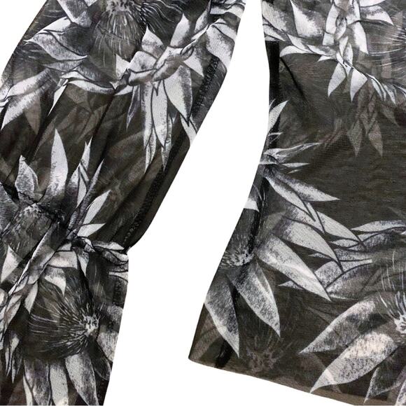 ZARA Black White Floral Print Semi Sheer Top Small Long Sleeves Sunflower Y2K - Picture 4 of 10
